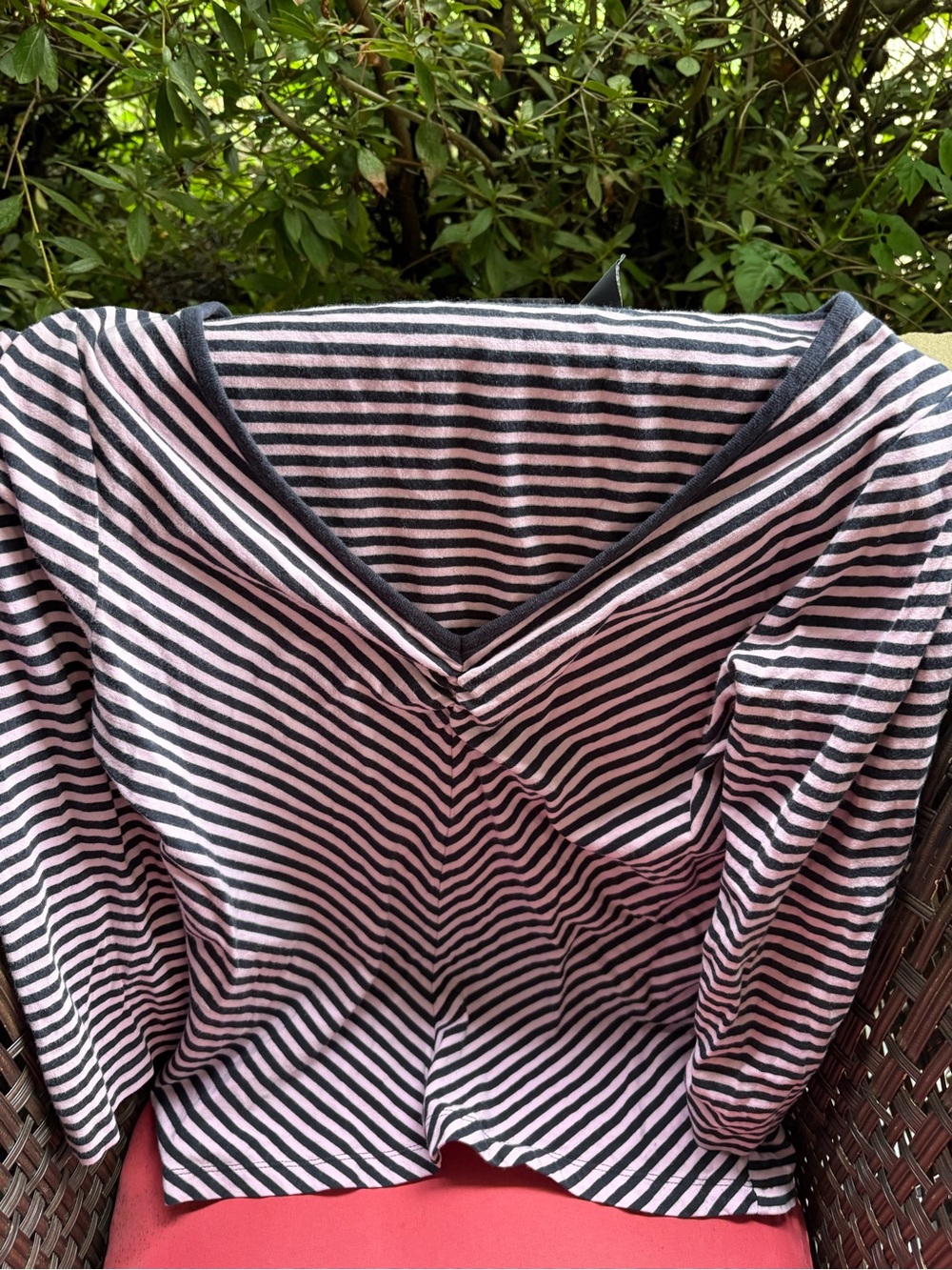 Polo Ralph Lauren Striped Pink and Black V-Neck Women's Top